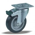 Колесо поворотное с тормозом, алюминий черная резина